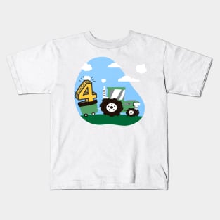 4th birthday tractor outfit for boys and farmers Kids T-Shirt